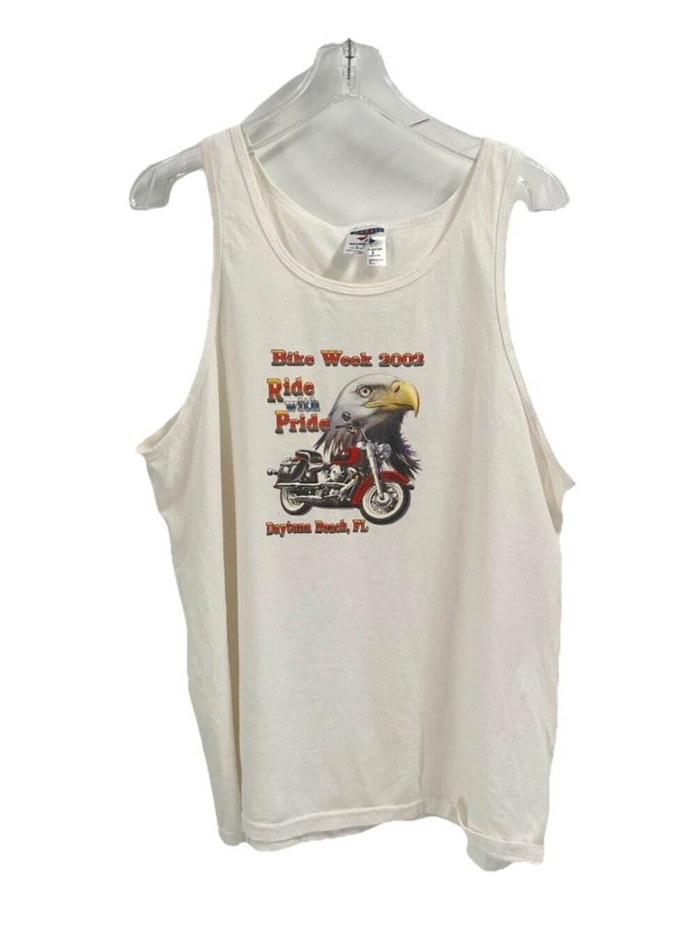 Vtg 2002 Daytona Beach Bike Week Eagle Motorcycle Graphic Tank Top Jerzees L Y2K
